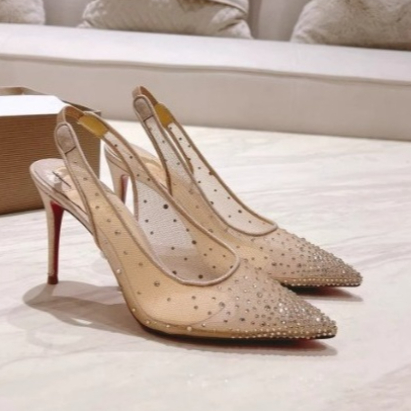 Casual Sandal Leather - Mesh strass achterkant open stiletto dames