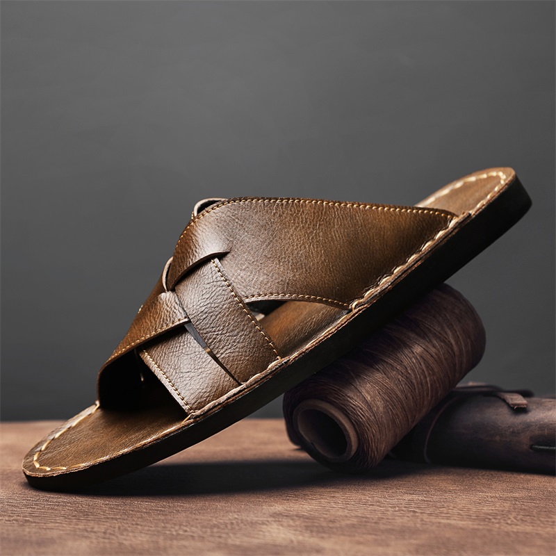 Flip Flop Leather Men - Mode Echt Leer Heren Slippers Zomer