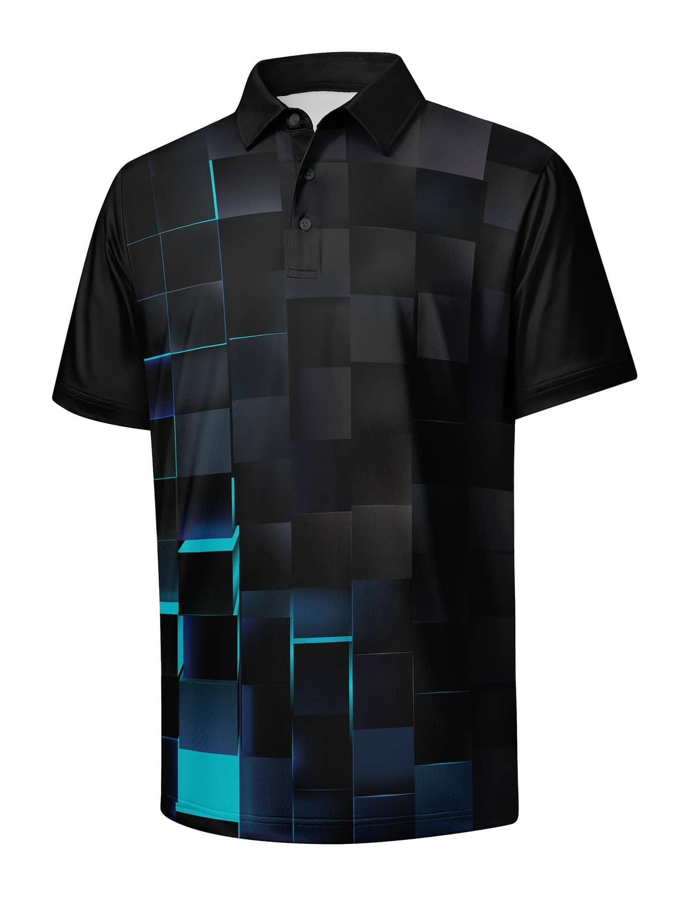 Polo Shirt Pique - Actieve heren klassieke cyaanblauwe vierkanten piqué