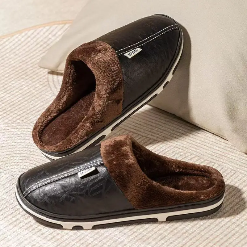 Flip Flop Leather Men - Grote maten winterpantoffels voor heren, binnen,