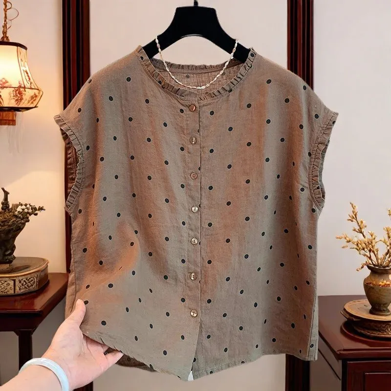 Shirt Camp Collar - Dames retro linnen katoenen blouse met