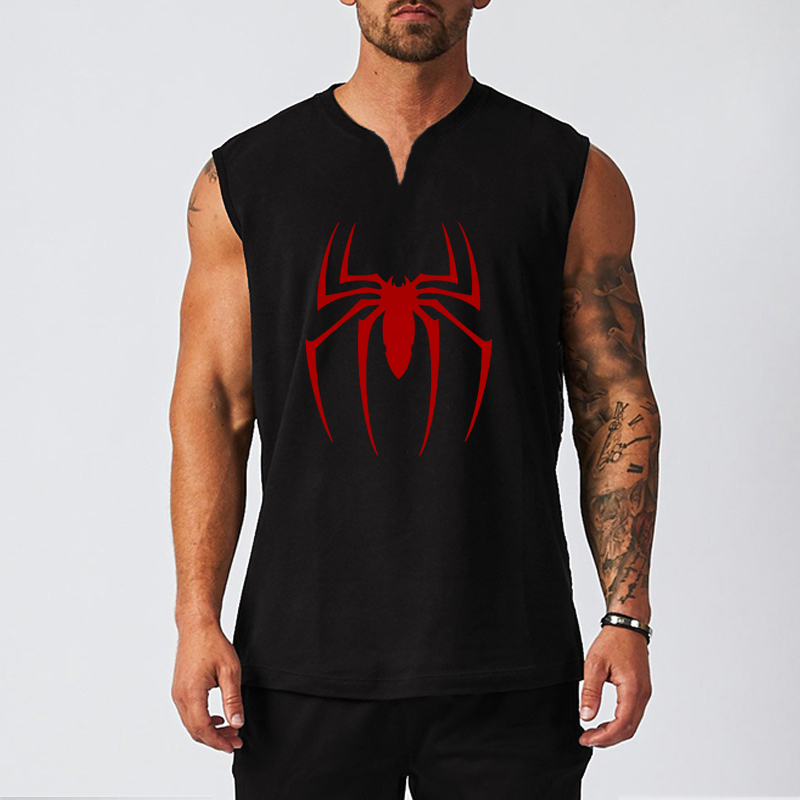 Tank Top Muscle - Red Spider Print Gym Fitness Tanktops