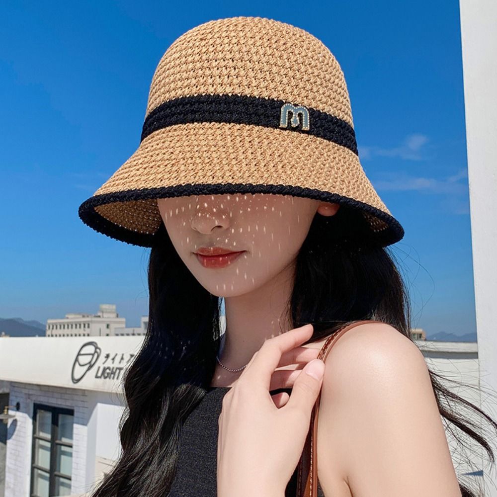 Bucket Hat Straw - Elegante strik vissershoed opvouwbare brede rand