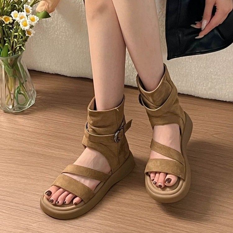 Casual Sandal Leather - Retro dikke zool casual open teen